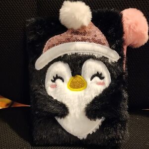 Adorable Penguin Plush Diary with Pink and Gold Accents